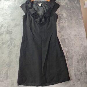 J‎ Crew Womens Black 100% Wool Ruffle Neck Dress 0 Career Lined Classic Office